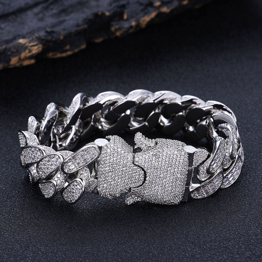 Iced Out Curbed Cuban Link Chain Style Baguette Stacked Wing Clip Bracelet