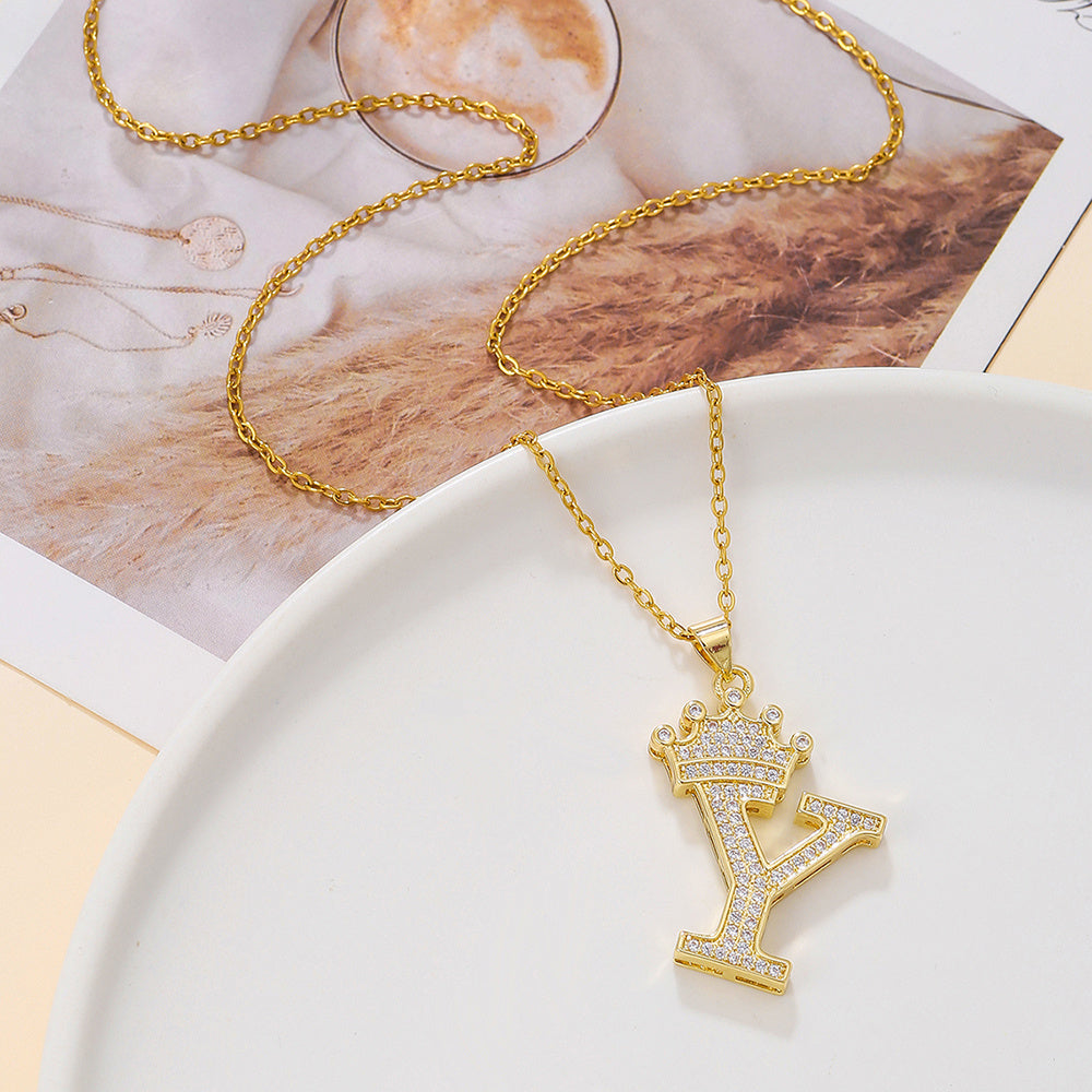 Iced Out Uppercase Letter Crown Pendant