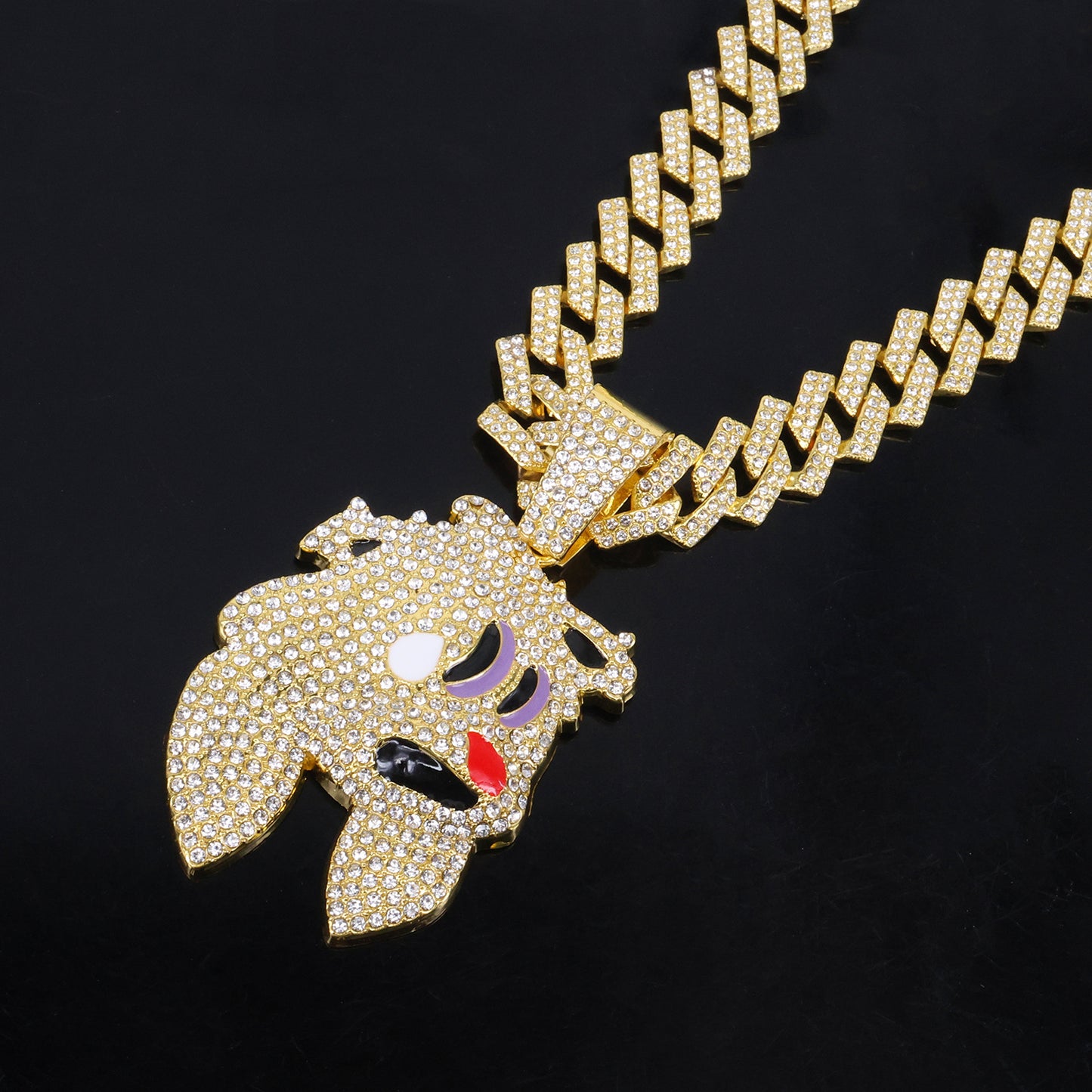 Iced Out Magic Hat Rabbit Head Pendant Necklace High-grade Cuban Chain Necklace Included