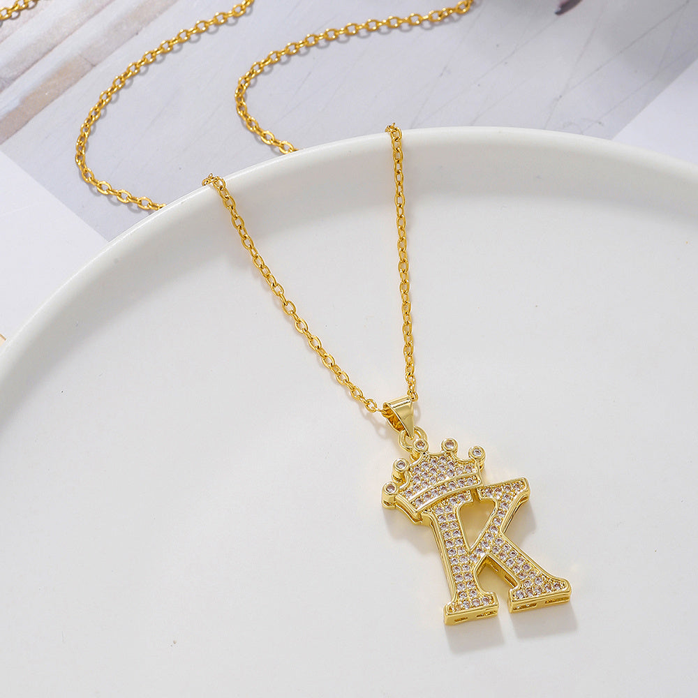 Iced Out Uppercase Letter Crown Pendant