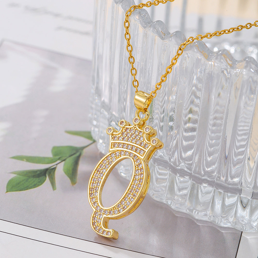 Iced Out Uppercase Letter Crown Pendant