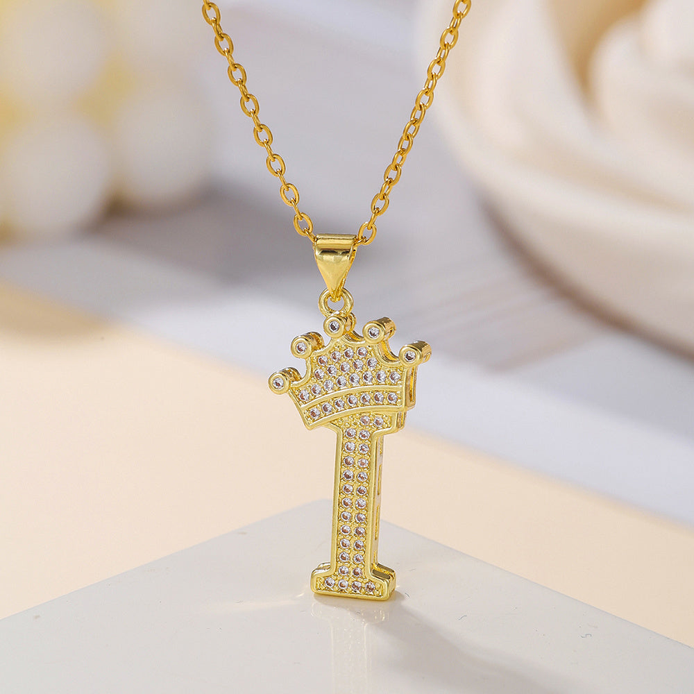 Iced Out Uppercase Letter Crown Pendant