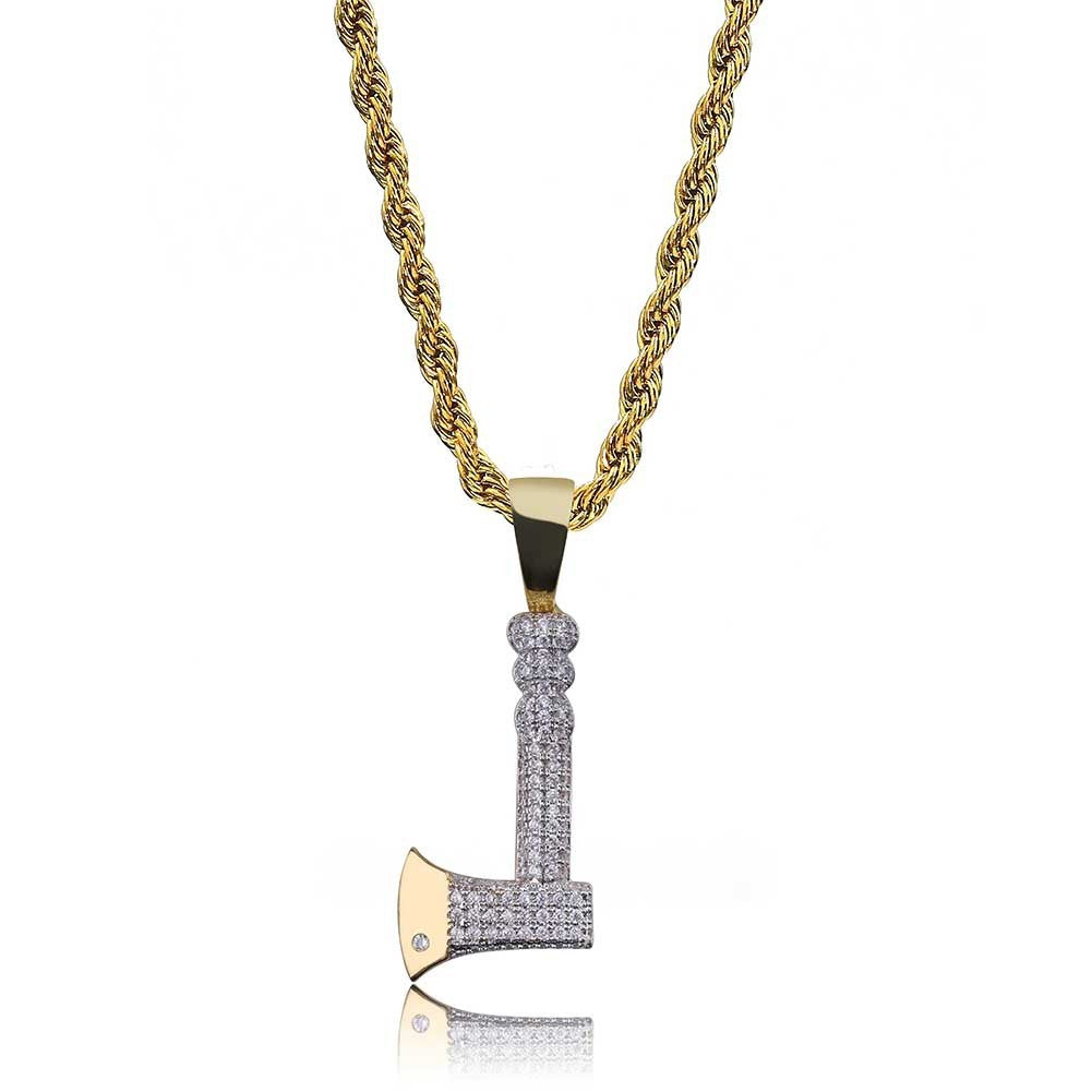 DatNewDrip gold rope chain with iced out tomahawk pendant pave stones and two tone finish