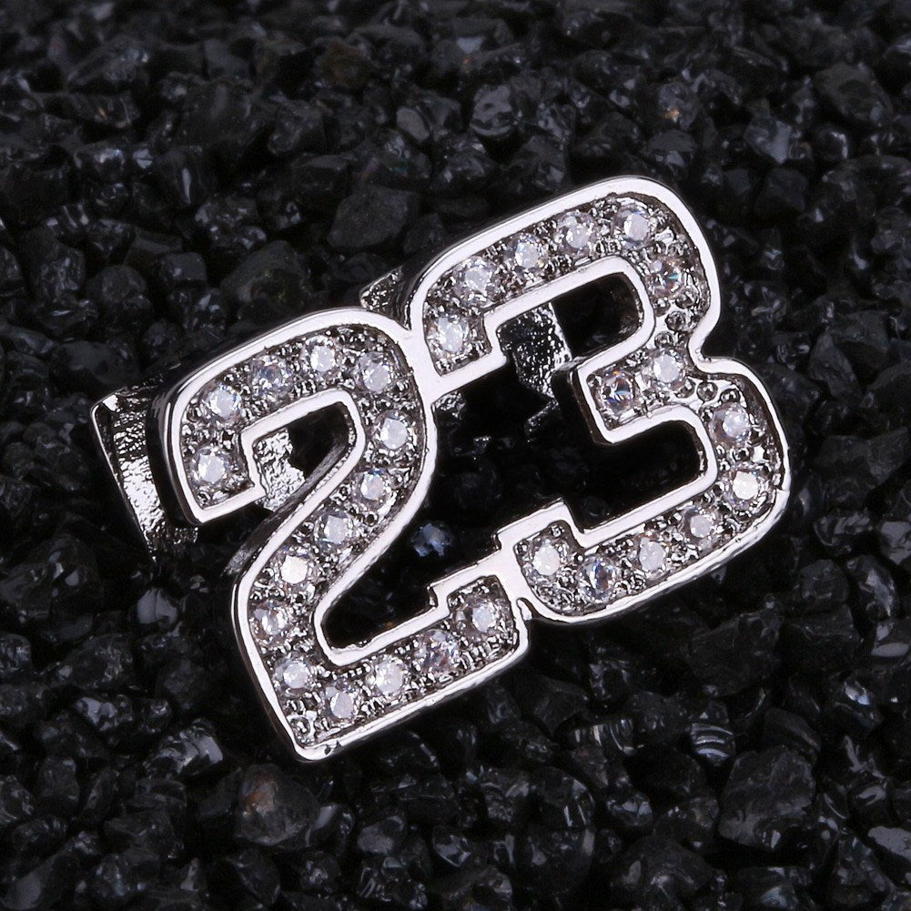DatNewDrip 23 two tooth grillz set silver number 23 jeweled dental accessory with cubic zirconia sparkle