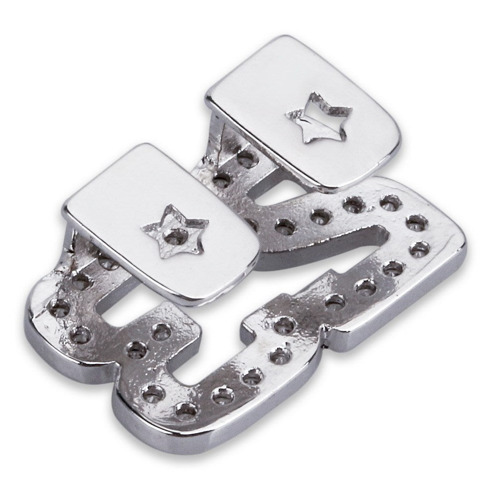 DatNewDrip 23 two tooth grillz set silver plated two tooth caps with star accents and rhinestone holes