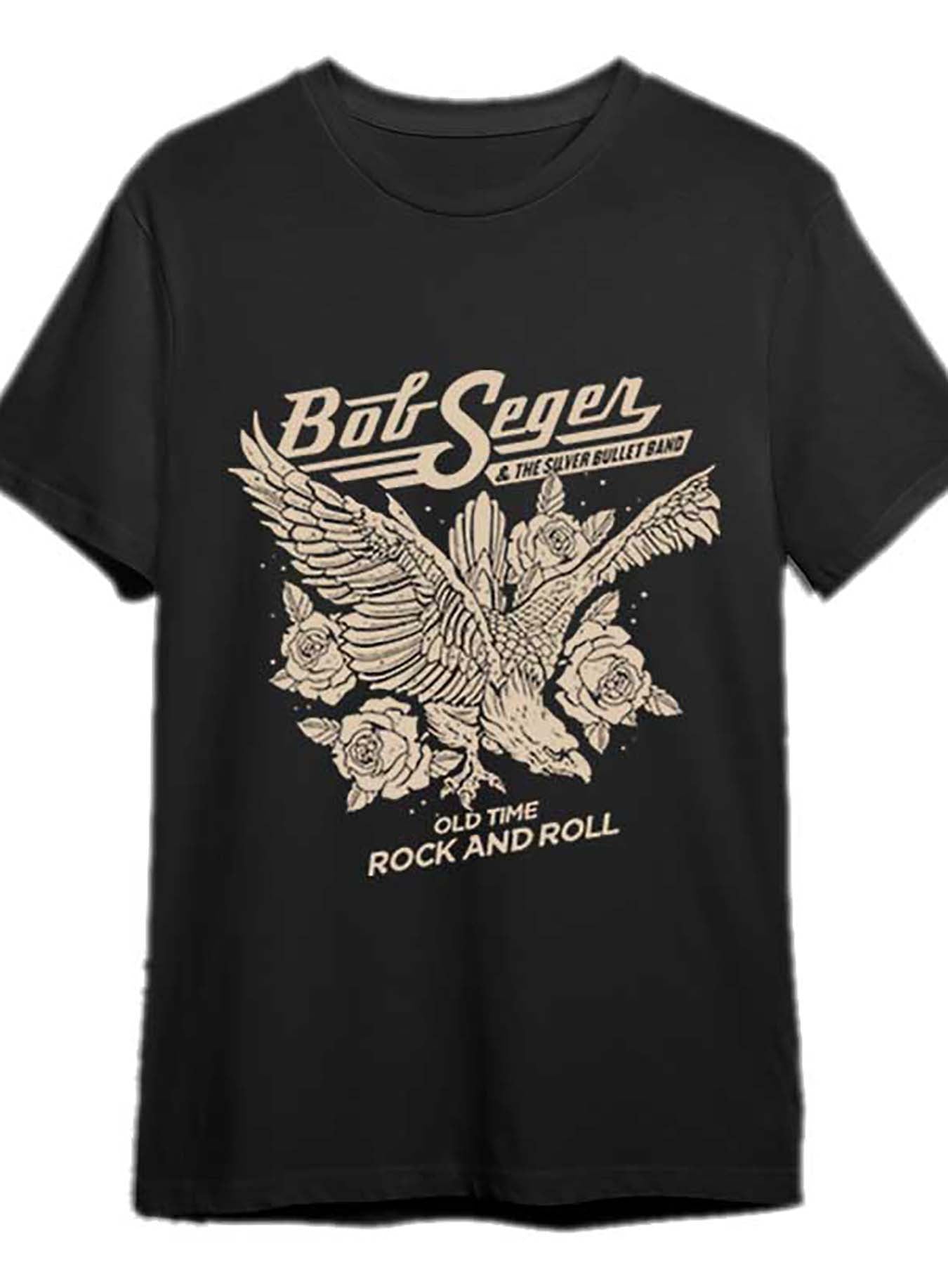 Bob Seger t-shirt mens featuring an eagle and floral design with a vintage rock and roll theme