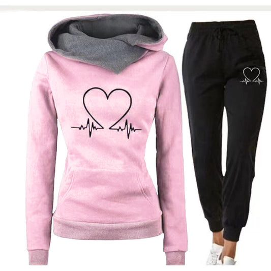 Love Heartbeat Hoodie & Joggers Suit Set - Womens