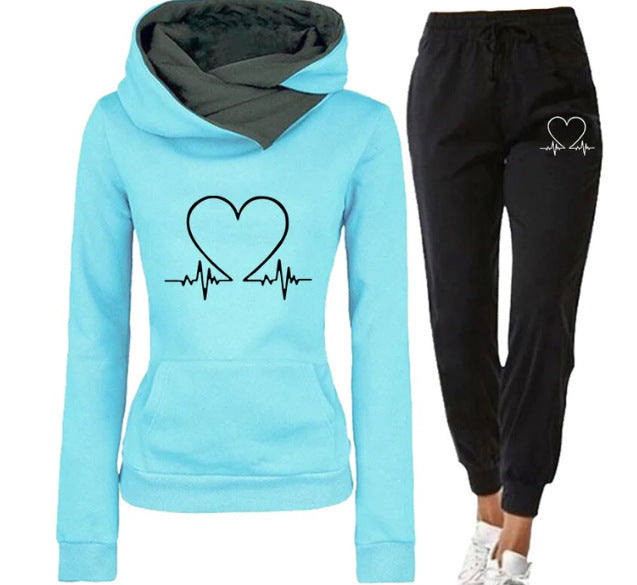 Love Heartbeat Hoodie & Joggers Suit Set - Womens