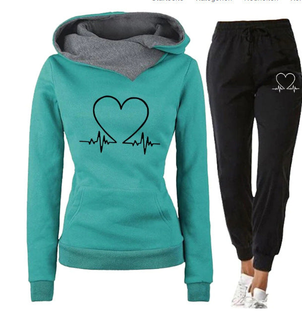 Love Heartbeat Hoodie & Joggers Suit Set - Womens