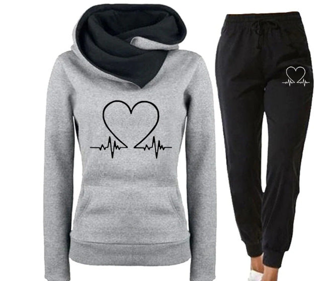 Love Heartbeat Hoodie & Joggers Suit Set - Womens