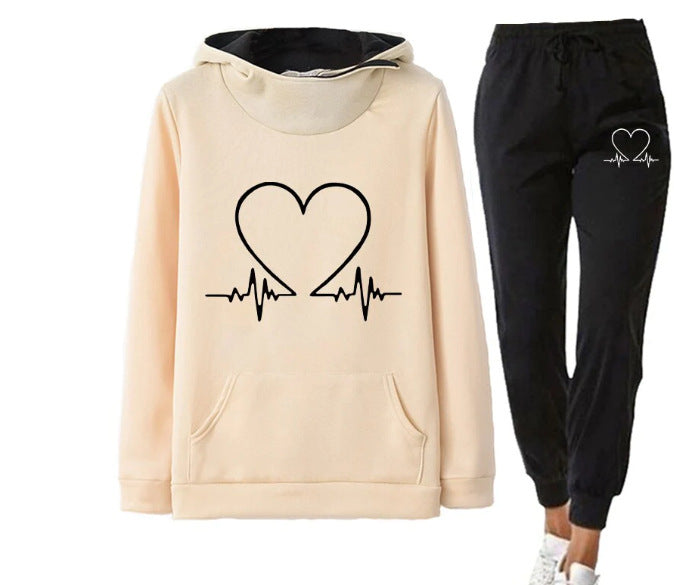 Love Heartbeat Hoodie & Joggers Suit Set - Womens