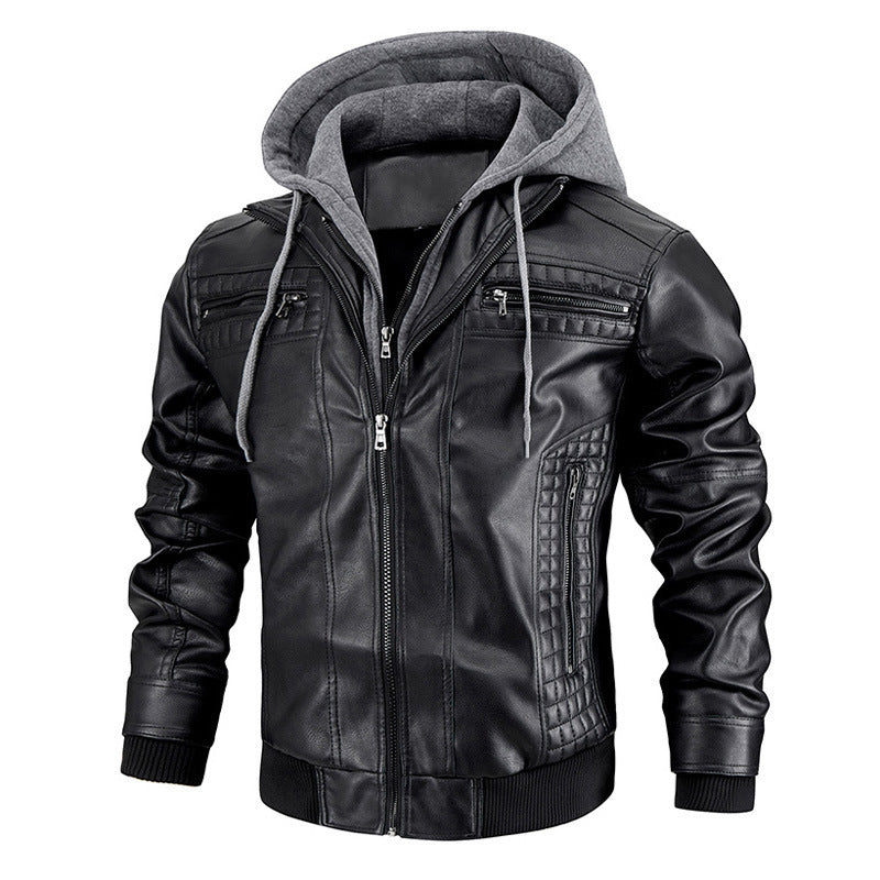 Leather Jacket Hoodie Hip Hop Jacket - Mens