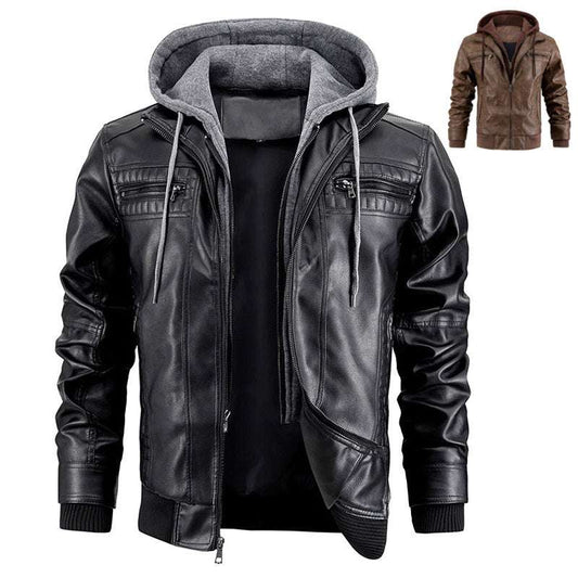 Leather Jacket Hoodie Hip Hop Jacket - Mens