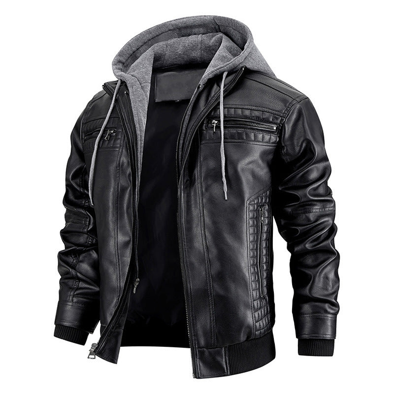 Leather Jacket Hoodie Hip Hop Jacket - Mens