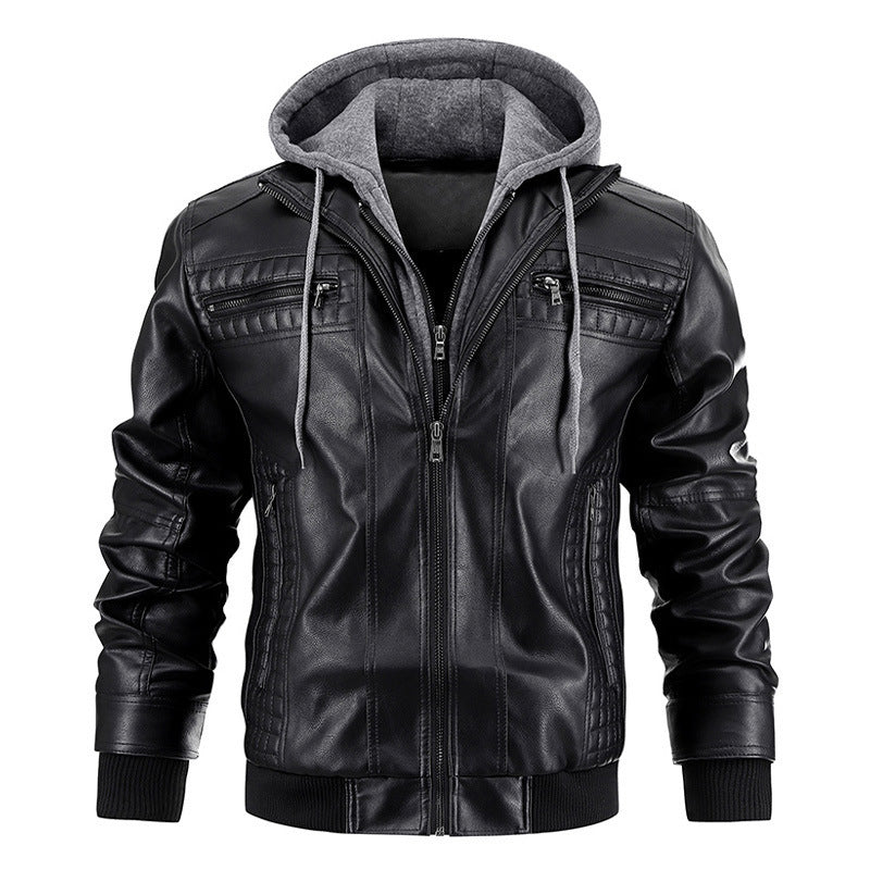 Leather Jacket Hoodie Hip Hop Jacket - Mens