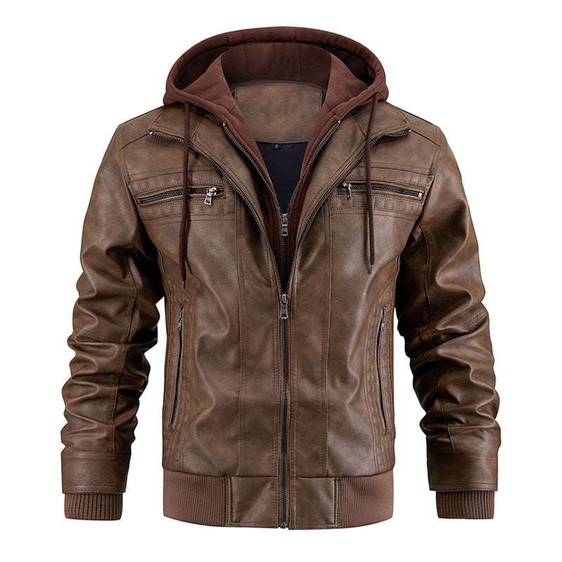 Leather Jacket Hoodie Hip Hop Jacket - Mens