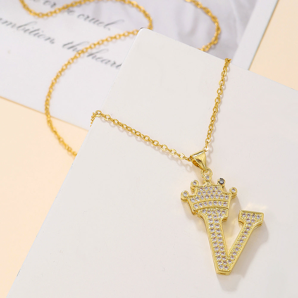 Iced Out Uppercase Letter Crown Pendant