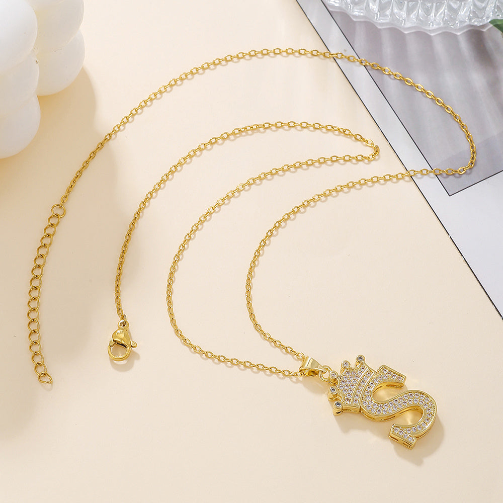 Iced Out Uppercase Letter Crown Pendant