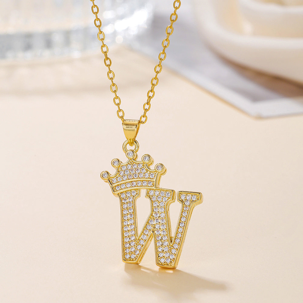 Iced Out Uppercase Letter Crown Pendant