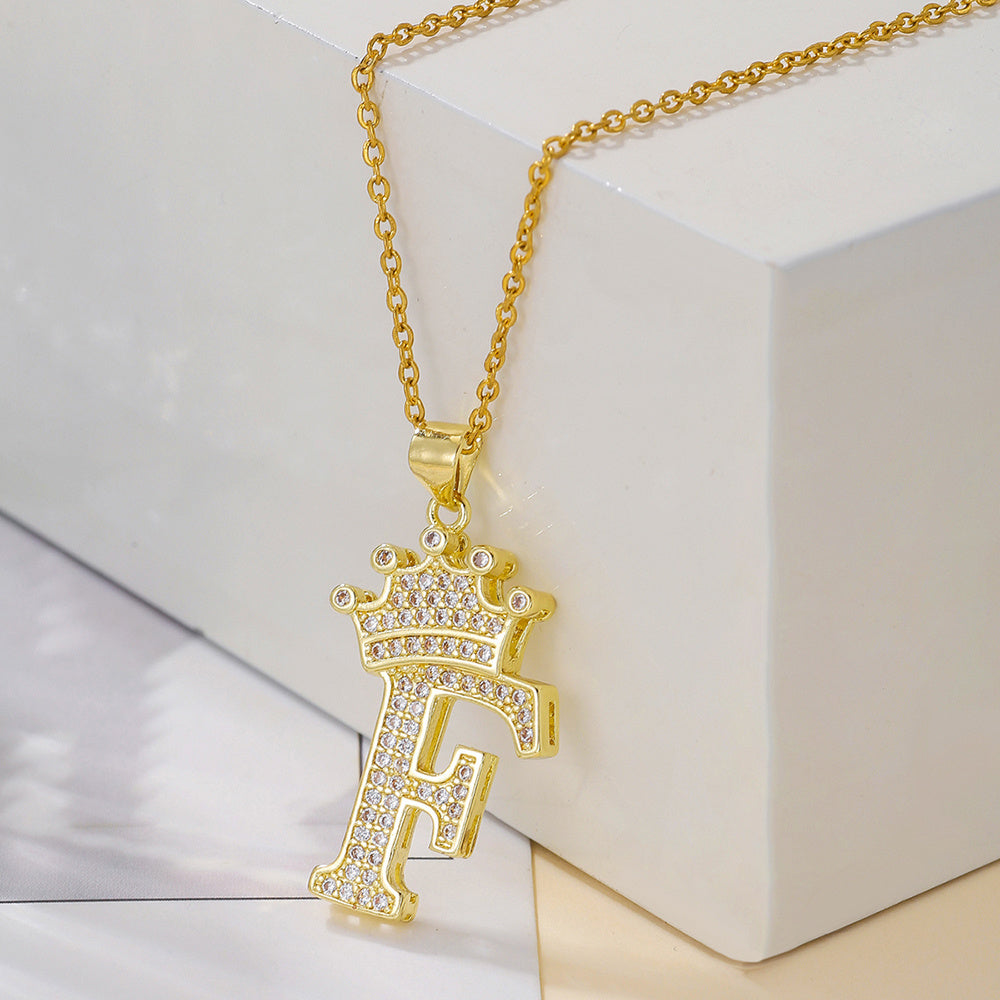 Iced Out Uppercase Letter Crown Pendant