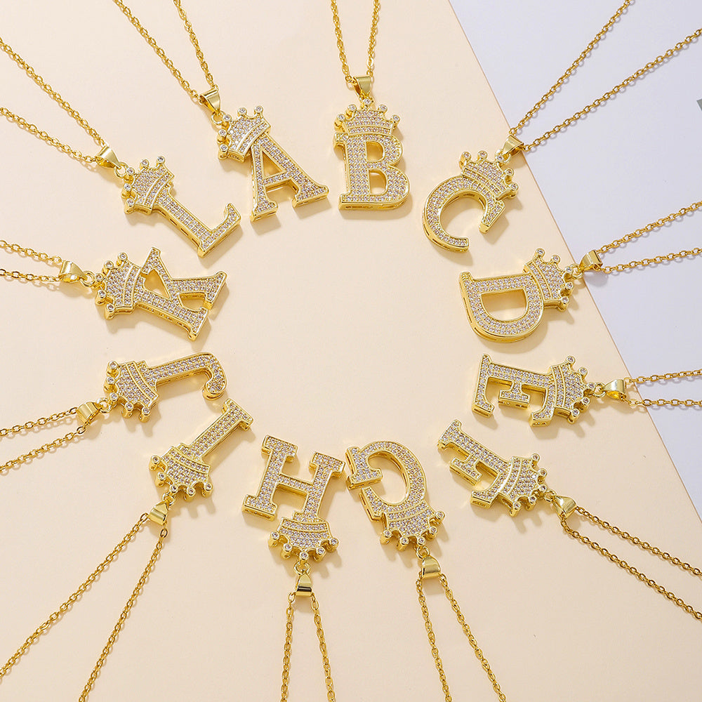 Iced Out Uppercase Letter Crown Pendant