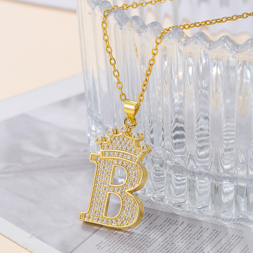Iced Out Uppercase Letter Crown Pendant