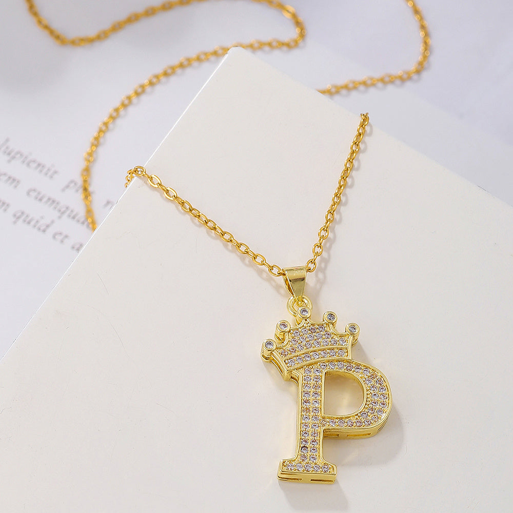 Iced Out Uppercase Letter Crown Pendant