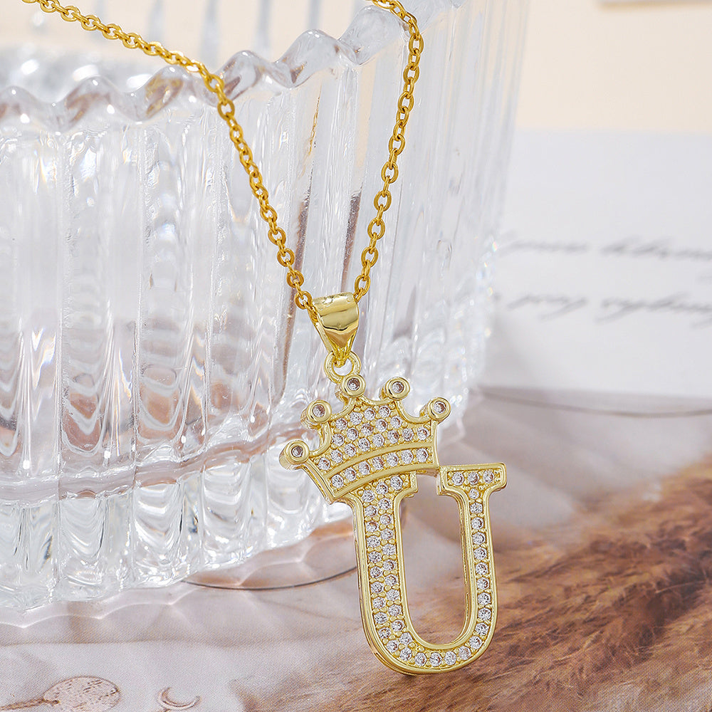 Iced Out Uppercase Letter Crown Pendant