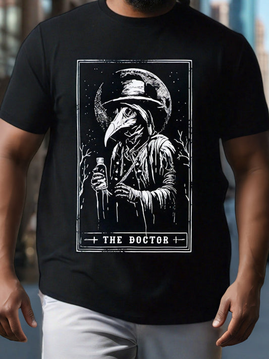 Black Graphic Streetwear T-Shirt featuring a vintage plague doctor design and bold lettering