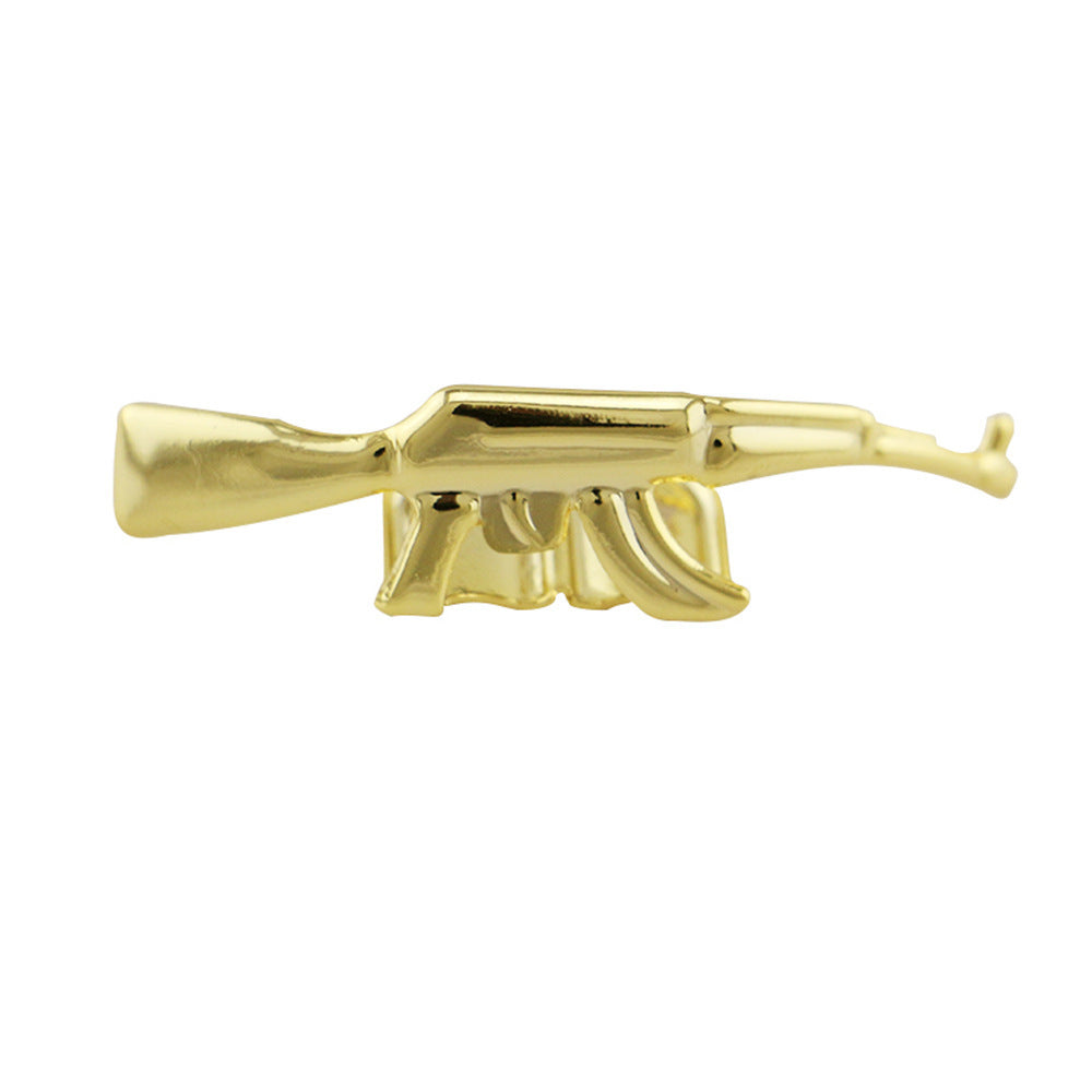 DatNewDrip gold AK47 grillz for teeth shaped like an AK47 rifle single tooth shiny gold dental accessory