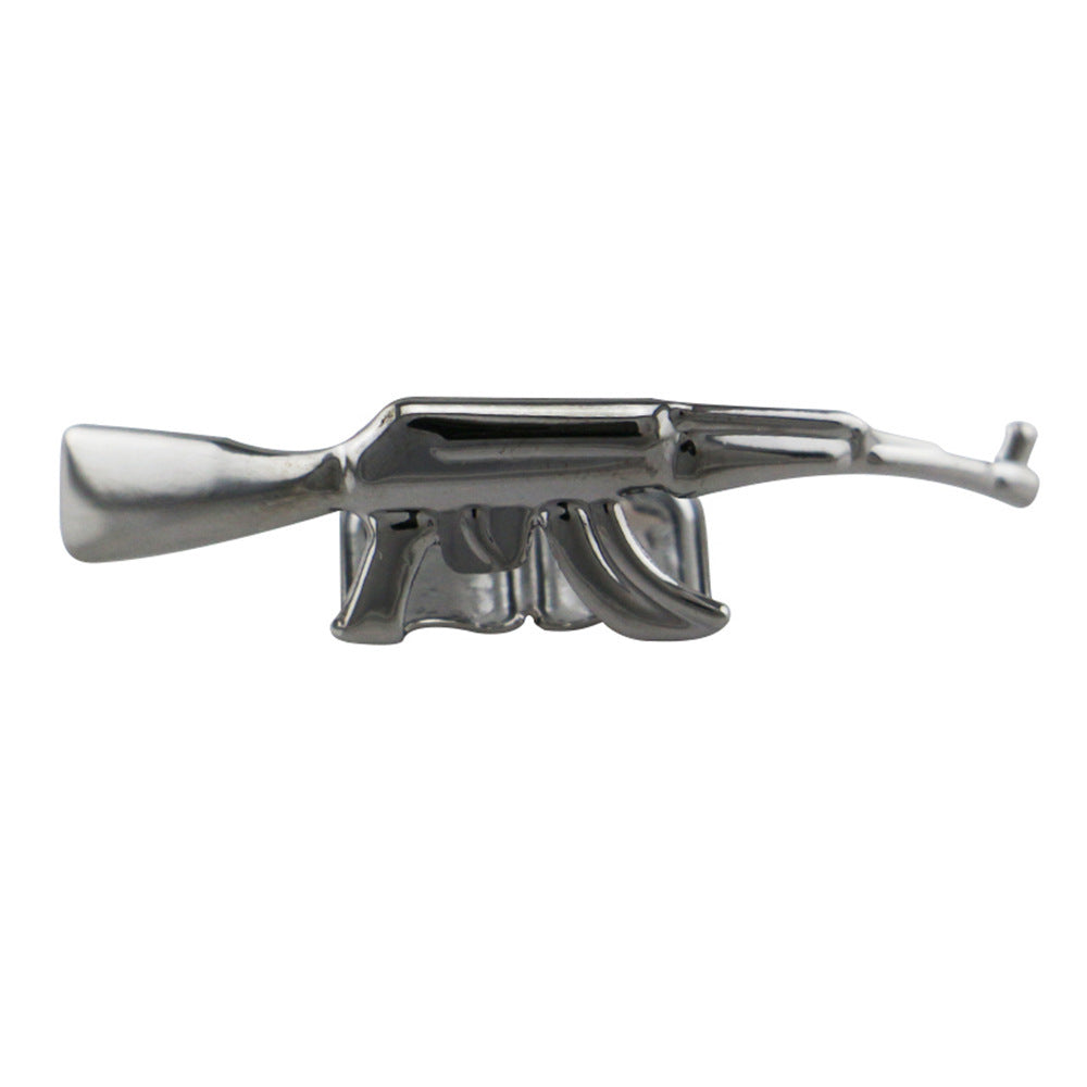 DatNewDrip silver AK47 grillz for teeth shaped like AK47 rifle polished metal front tooth accessory