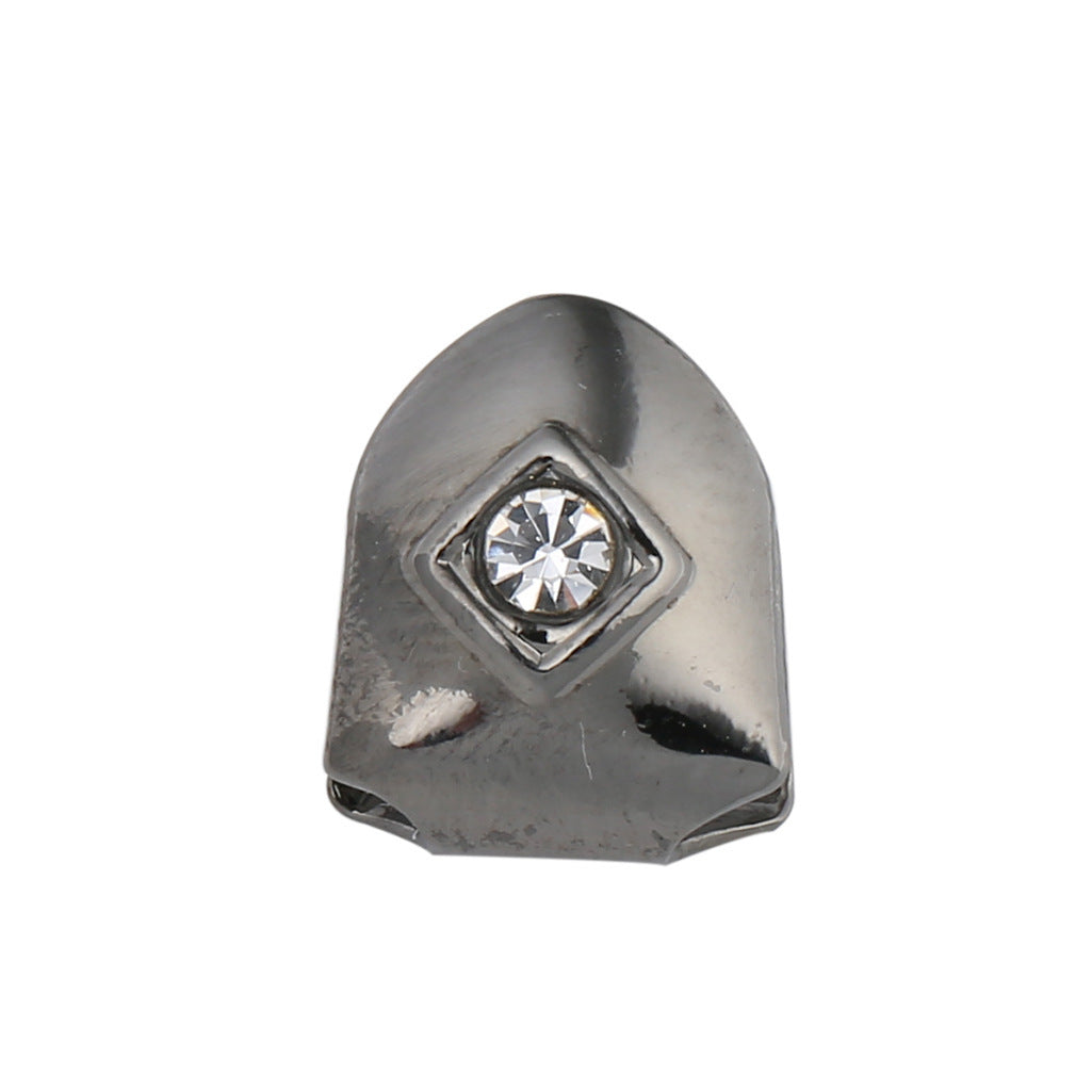 Gunmetal cap single diamond tooth grillz with clear crystal set in square bezel for one tooth