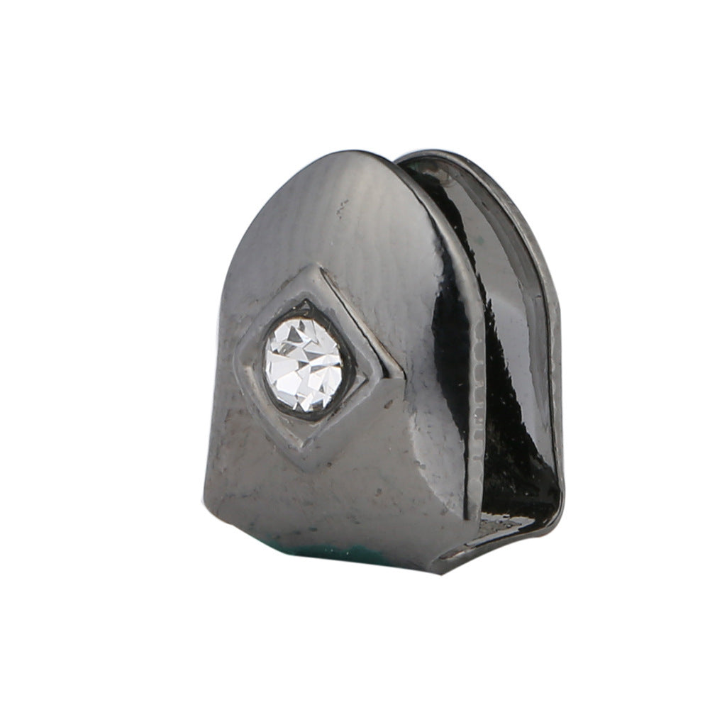 Gunmetal single tooth cap with clear crystal accent single diamond tooth grillz for hip hop style