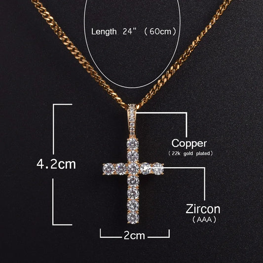 DATNEWDRIP hip hop cross necklace with a 24-inch chain and sparkling zircon embellishments