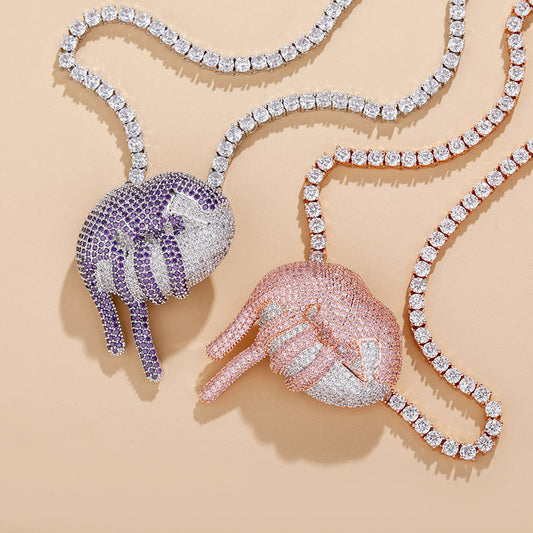 DatNewDrip iced out lips pendant dual tone purple and rose gold dripping lip pendants on diamond chains