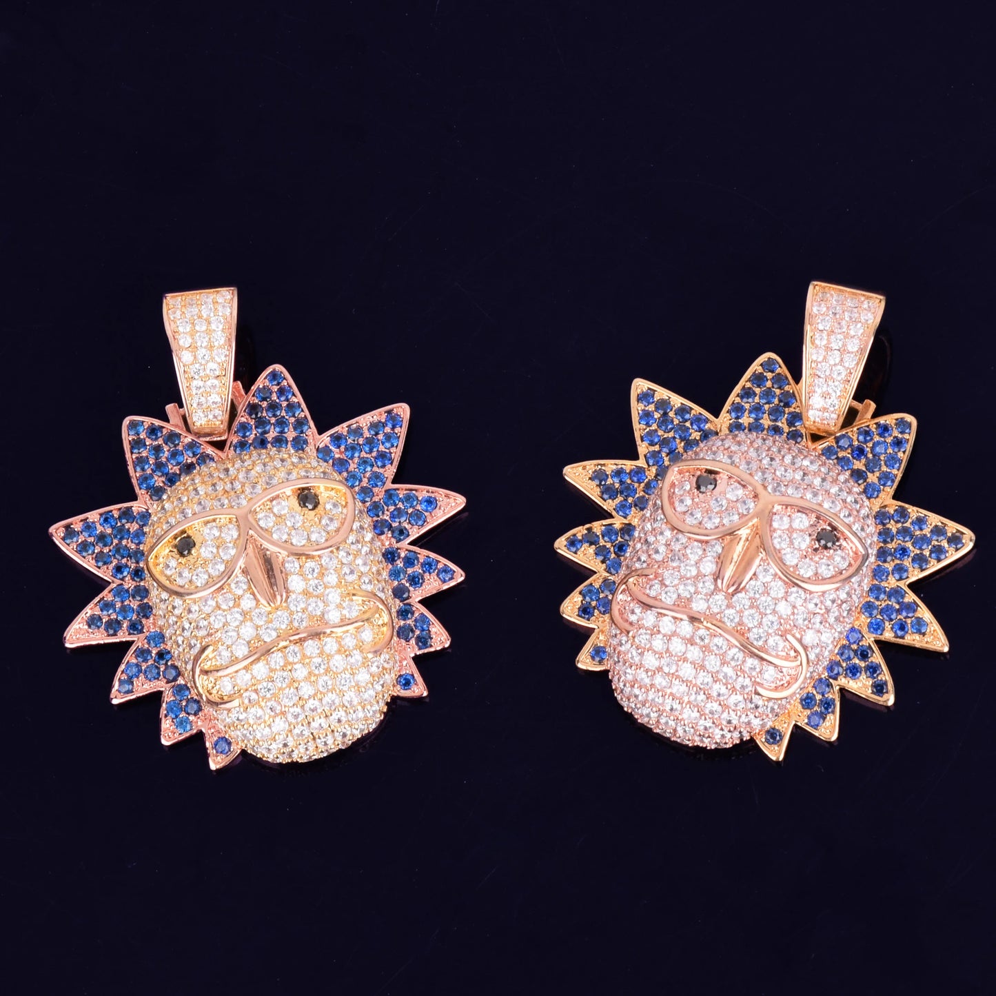 Iced out Cartoon Character Face Pendant necklace with colorful rhinestones and a unique design