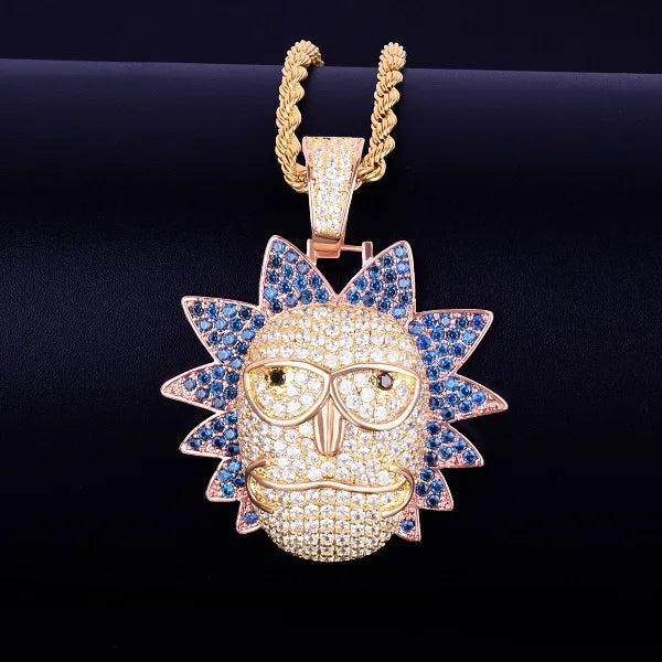 Iced out Cartoon Character Face Pendant necklace featuring sparkling crystals and a unique design
