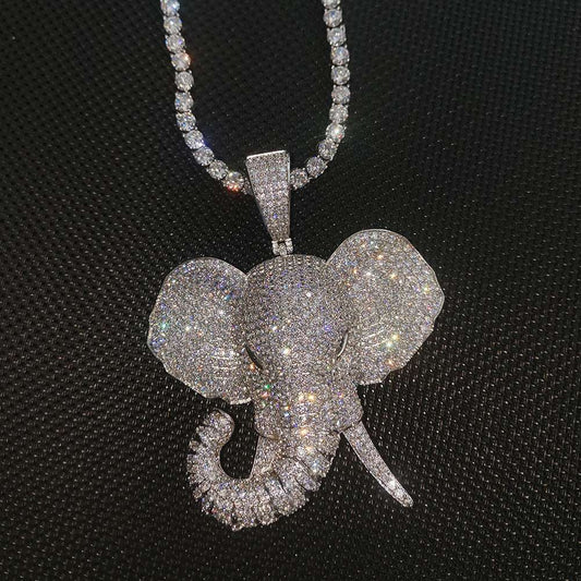 DatNewDrip iced out elephant pendant with sparkling stones on a matching chain necklace