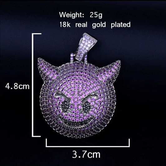 Iced Out purple demon pendant necklace with 18k real gold plating and sparkling gems