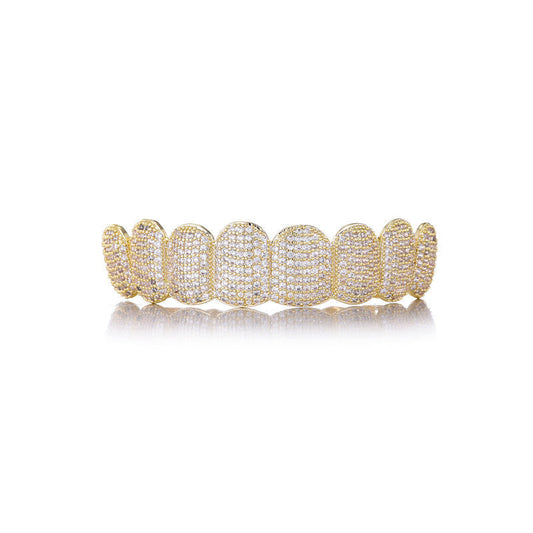 DatNewDrip gold plated iced out hip hop grillz full top diamond pave teeth jewelry for stage and street style
