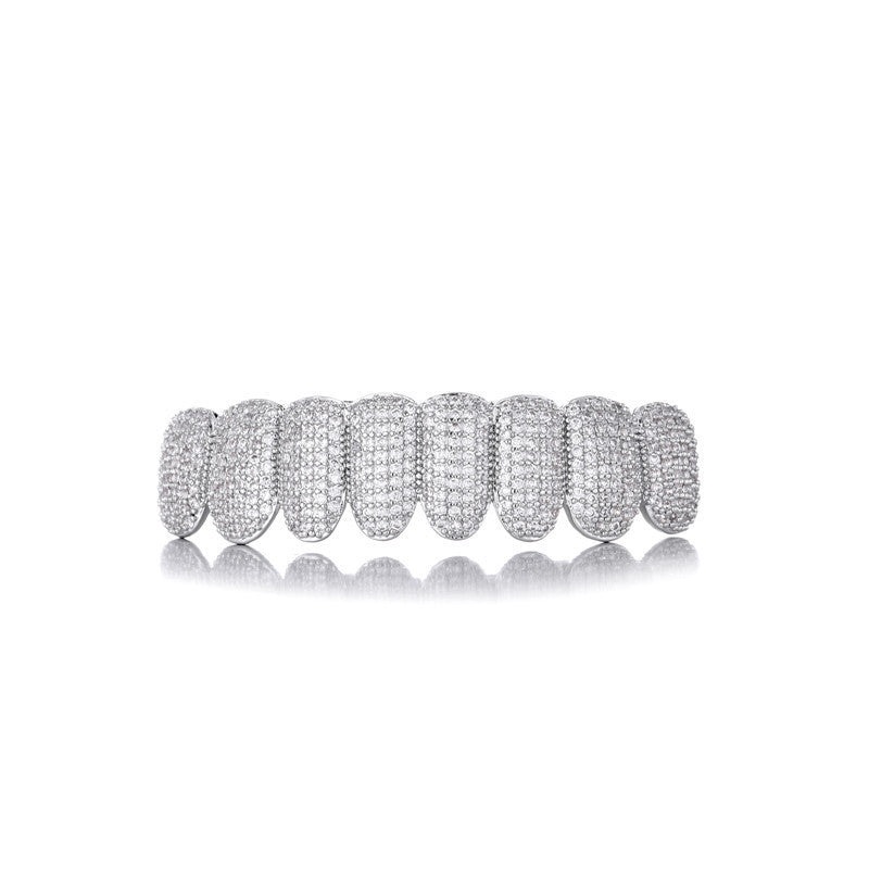 DatNewDrip silver pave full upper teeth accessory iced out hip hop grillz for bold streetwear style