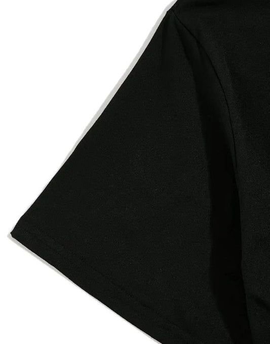 Close-up of the sleeve of a black Walt Whiskey t-shirt mens made from soft cotton fabric