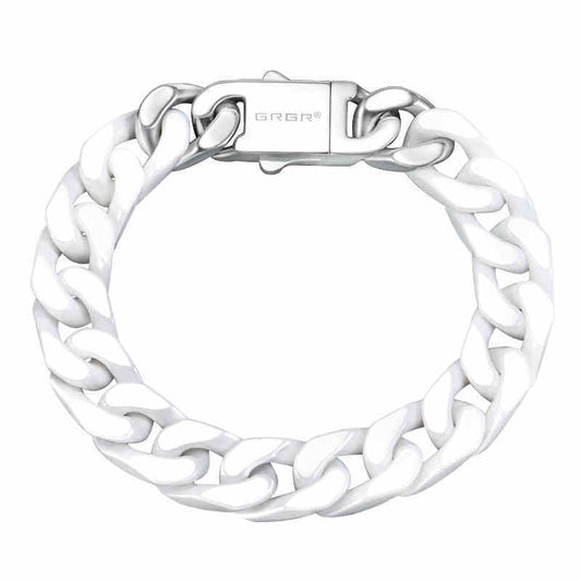 Ceramic Curbed Cuban Link Chain Style White Black Silver Bracelet