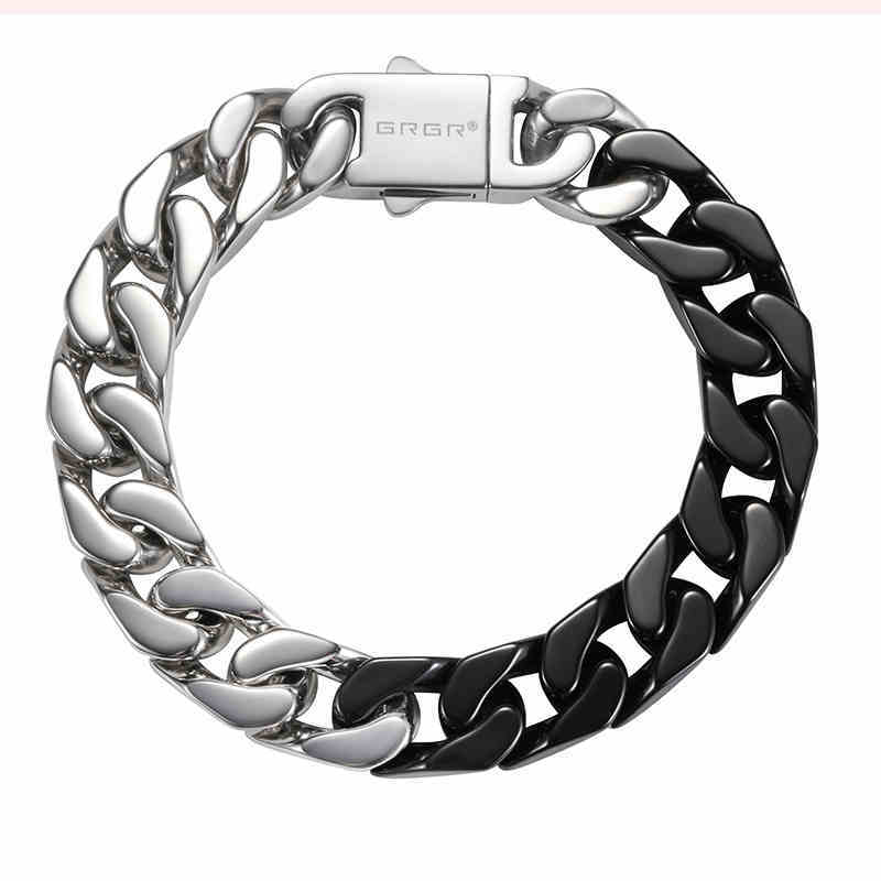 Ceramic Curbed Cuban Link Chain Style White Black Silver Bracelet