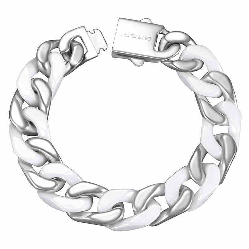 Ceramic Curbed Cuban Link Chain Style White Black Silver Bracelet