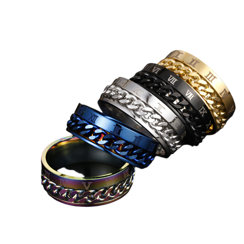 Titanium Rotatable Chain Fidget Spinner Bottle Opener Roman Numeral Ring