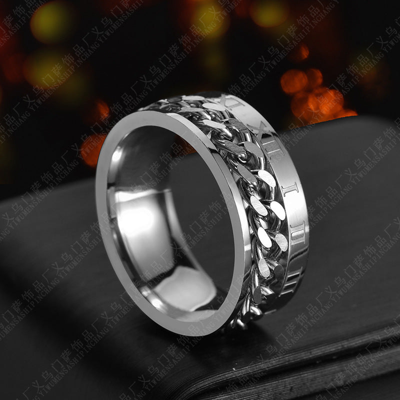 Titanium Rotatable Chain Fidget Spinner Bottle Opener Roman Numeral Ring