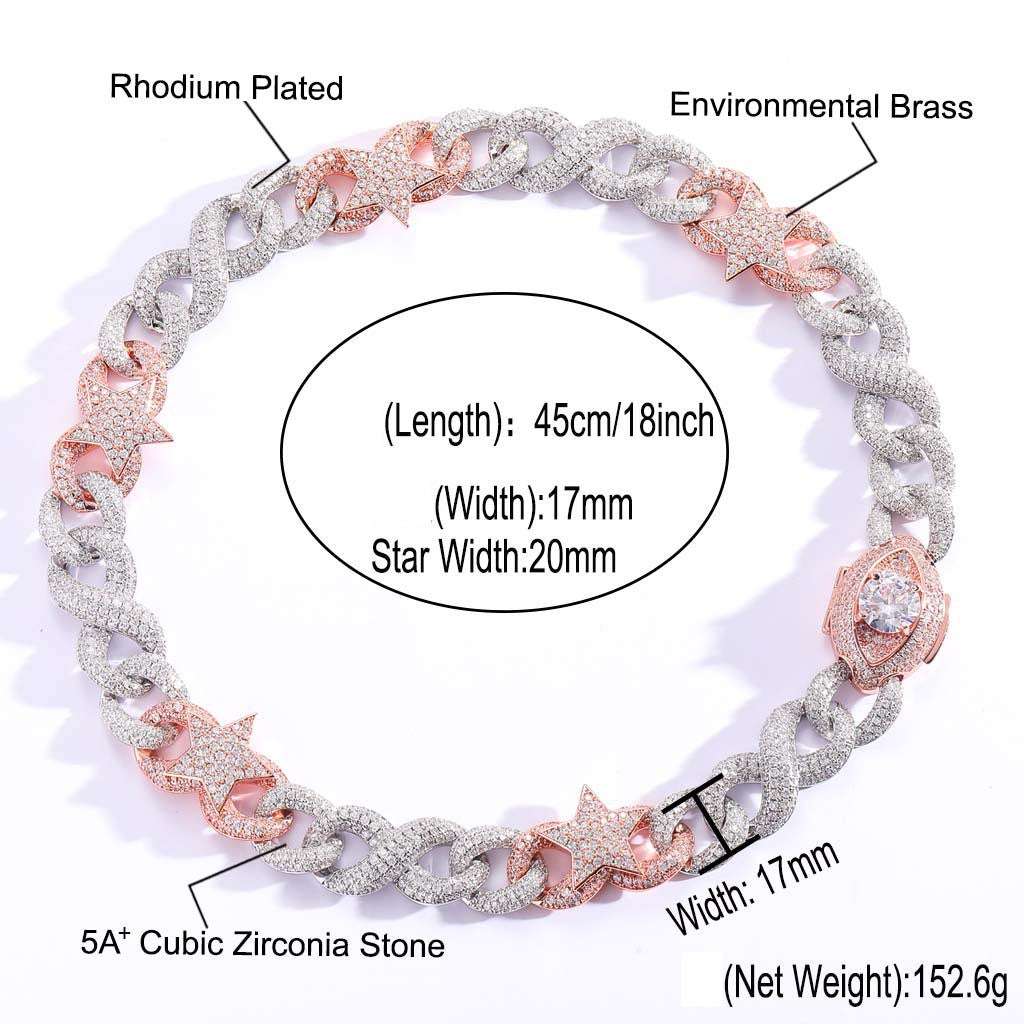 Iced Out Two-Tone Five-Pointed Star Vision Clasp Necklace Chain