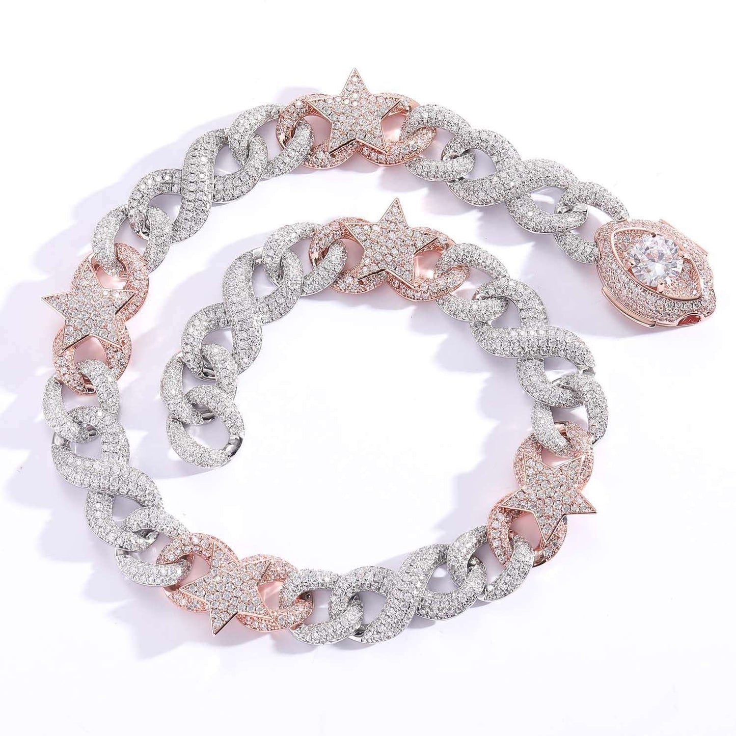Iced Out Two-Tone Five-Pointed Star Vision Clasp Necklace Chain