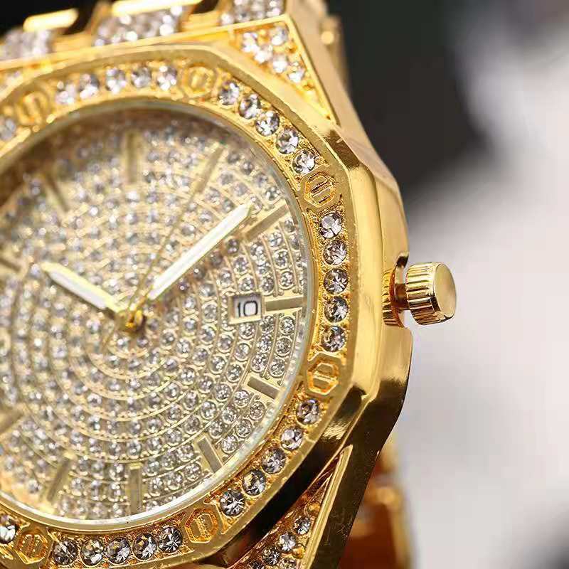 Iced Out Octagon Two Tone Band Watch & Bracelet Set